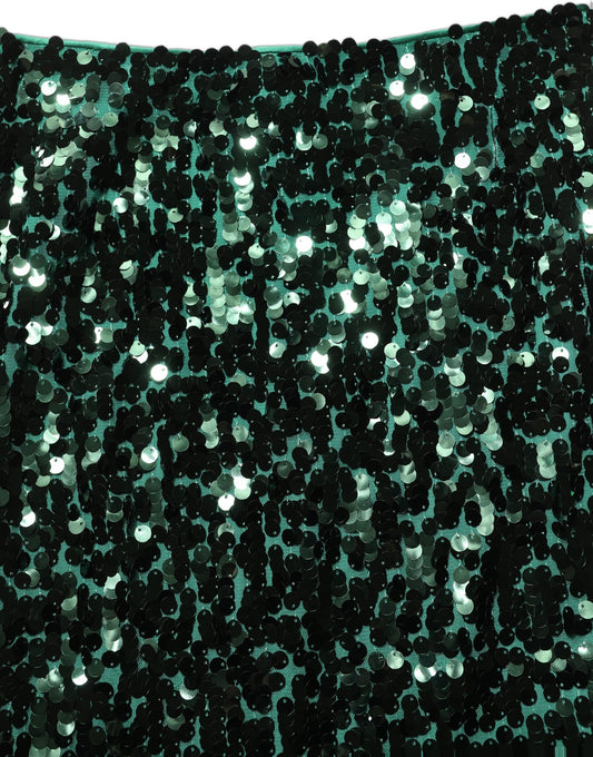 Dolce & Gabbana Green Sequin High Waist Pencil Cut Midi Skirt