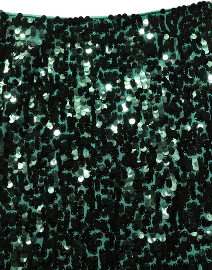 Dolce & Gabbana Women's Pencil Wrap High Rise Silk Nylon & Sequins Midi Mini Skirt - Green