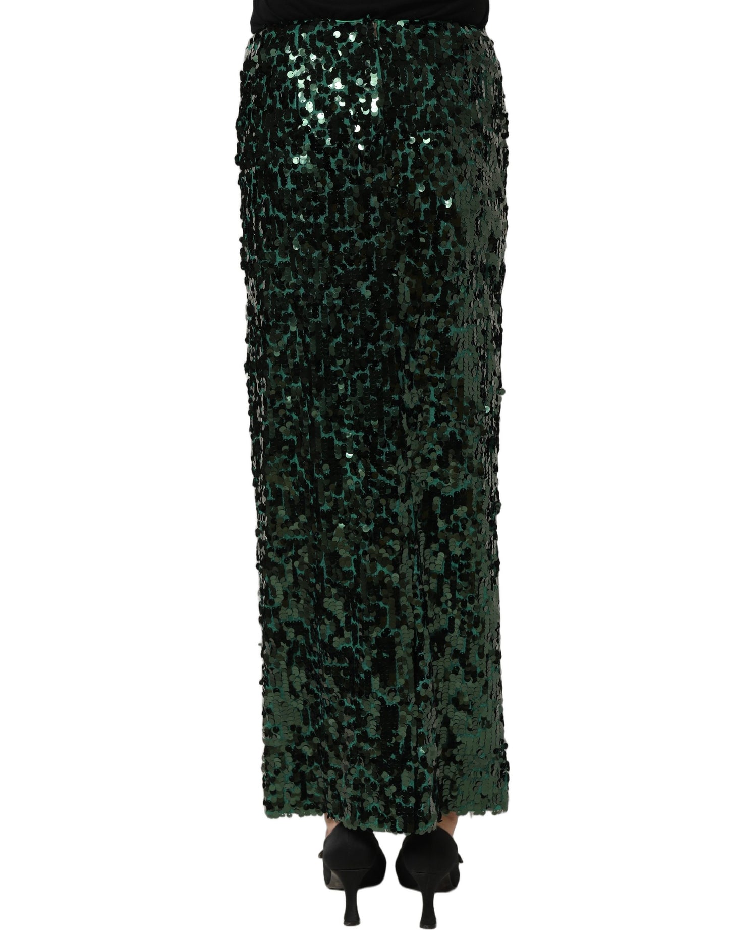 Dolce & Gabbana Green Sequin High Waist Pencil Cut Midi Skirt