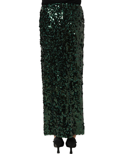 Dolce & Gabbana Women's Pencil Wrap High Rise Silk Nylon & Sequins Midi Mini Skirt - Green
