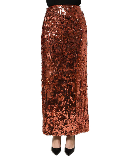 Dolce & Gabbana Bronze Sequin HighWaist PencilCut Midi Skirt