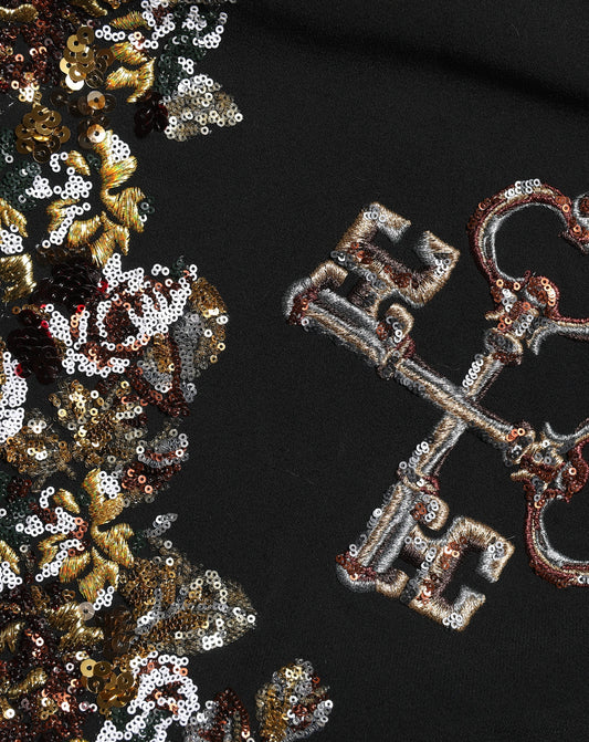Dolce & Gabbana Black Floral Embellished A-line Mini Skirt