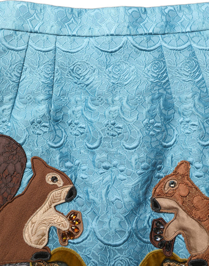 Dolce & Gabbana Blue Jacquard Embroidered A-line Skirt