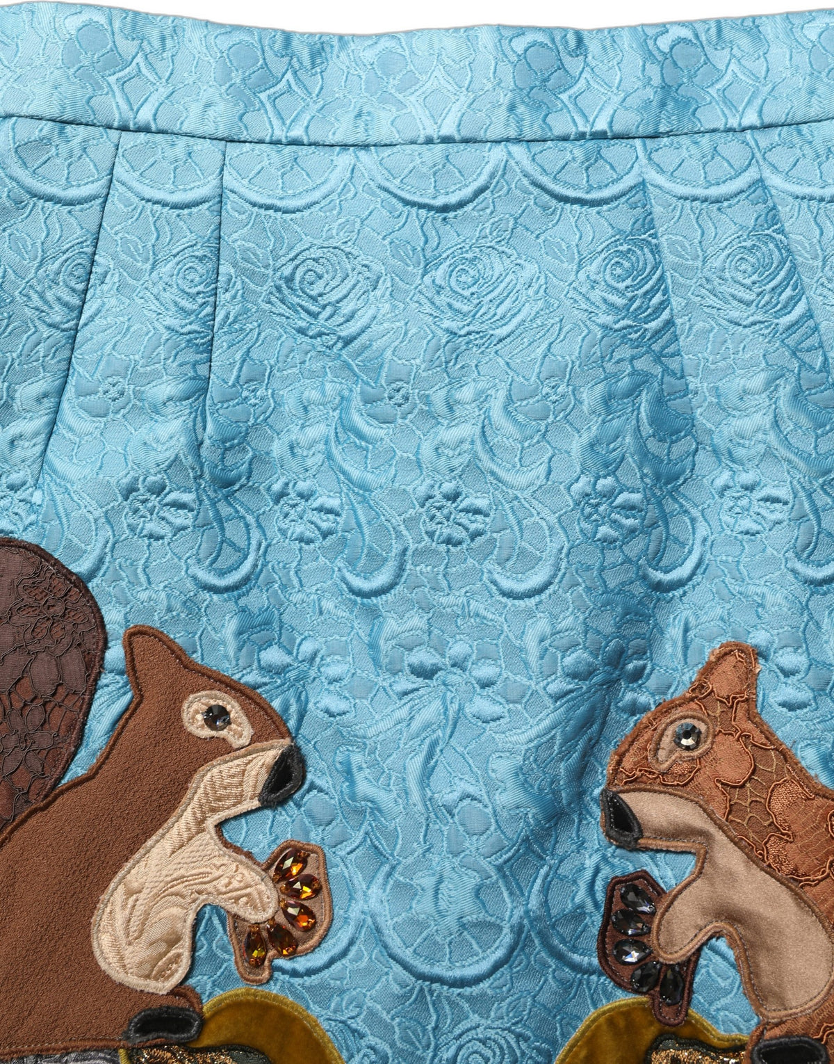 Dolce & Gabbana Sicily Women's Wrap A Line High Rise Silk Cotton Polyester & Squirrel Fur Midi Mini Skirt - Blue Jacquard