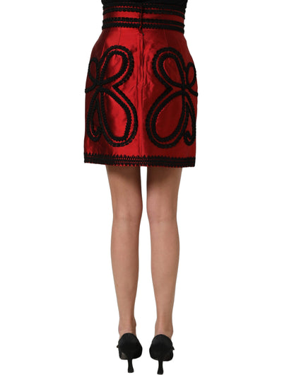 Dolce & Gabbana Red Soutache Embroidery A-line Mini Skirt