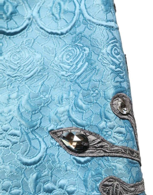 Dolce & Gabbana Blue Jacquard Embroidered A-line Midi Skirt