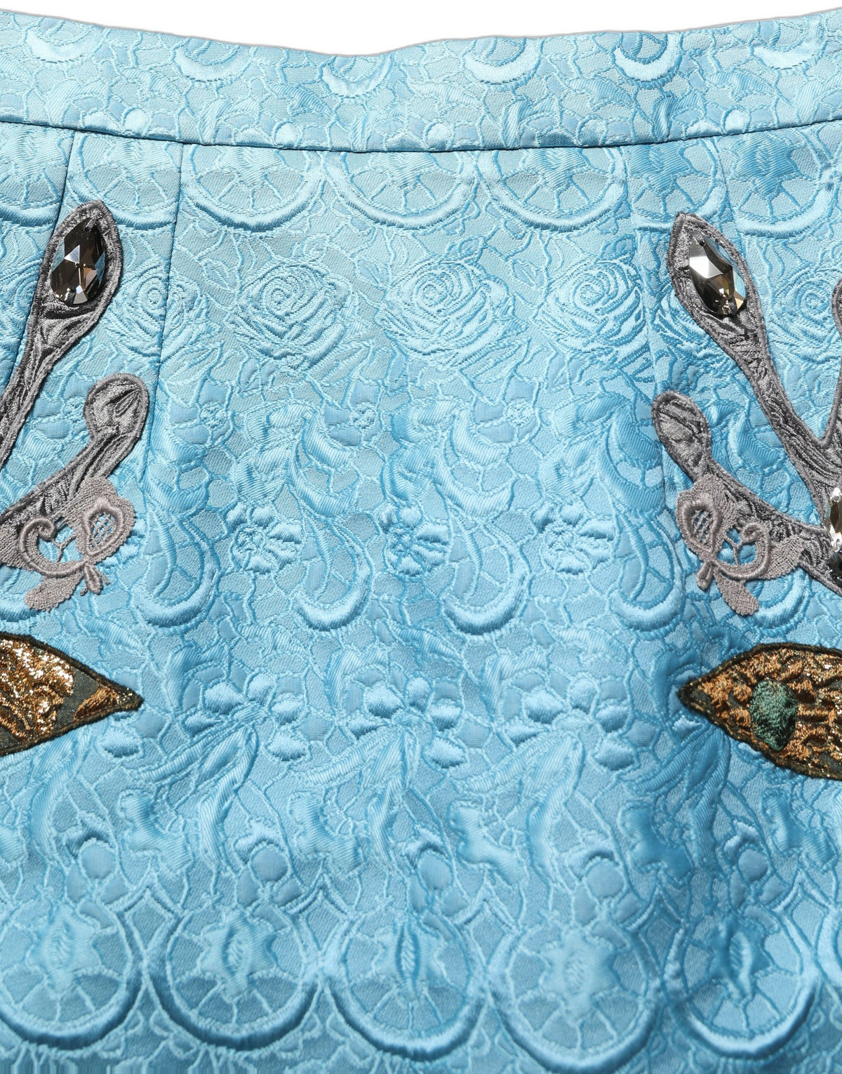 Dolce & Gabbana Sicily Women's A Line High Rise Silk Cotton Polyester & Squirrel Fur Midi Skirt - Blue Jacquard