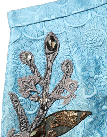 Dolce & Gabbana Blue Jacquard Embroidered A-line Midi Skirt