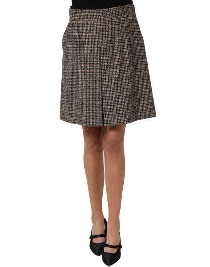 Dolce & Gabbana Brown Tweed High Waist A-line Mini Skirt