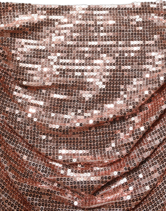 Dolce & Gabbana Rose Gold Sequin High Waist Ruched Maxi Skirt