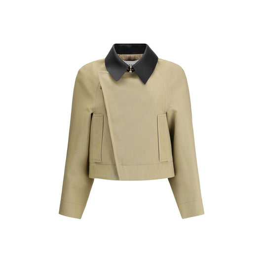 Jacket by Givenchy for women in wool cotton & leather beige features a smart silhouette, perfectly accentuated by its unique and functional for a smart finish.
