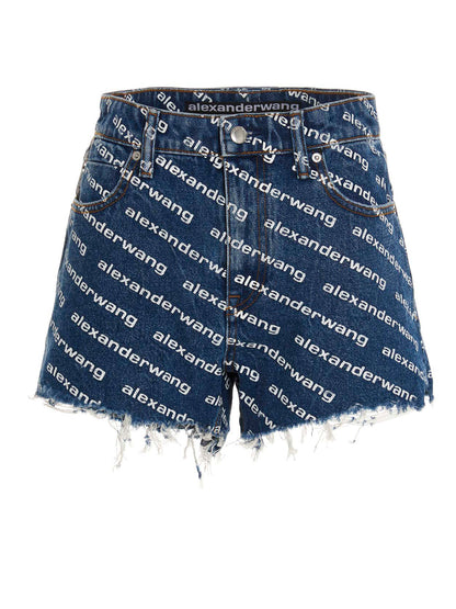 Denim Shorts by DENIM X ALEXANDER WANG for women in denim cotton blue & print presents a contemporary silhouette, featuring a contemporary and short with a contemporary high rise for a sophisticated summer look.