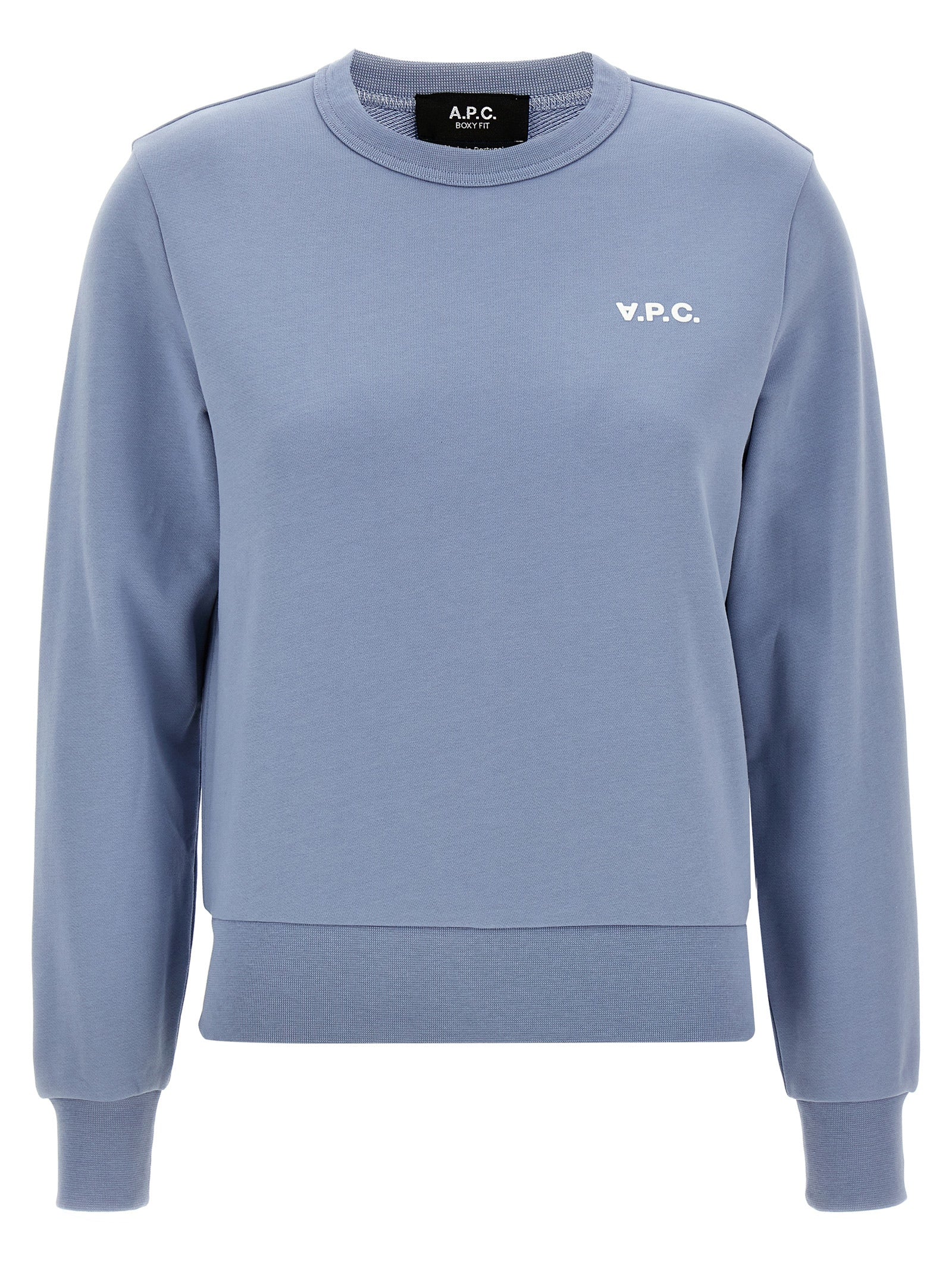 Activewear Sweatshirt by A.P.C. for women in organic cotton velvet light-blue features an contemporary silhouette with , refined long-sleeve detailing, and an contemporary crew neckline for a sophisticated performance look.