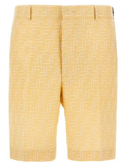 Bermuda Shorts by Fendi for men in linen & cotton bicolour, yellow & jacquard features an nuanced silhouette, showcasing a nuanced straight with a short cut and for a sophisticated, premium finish.