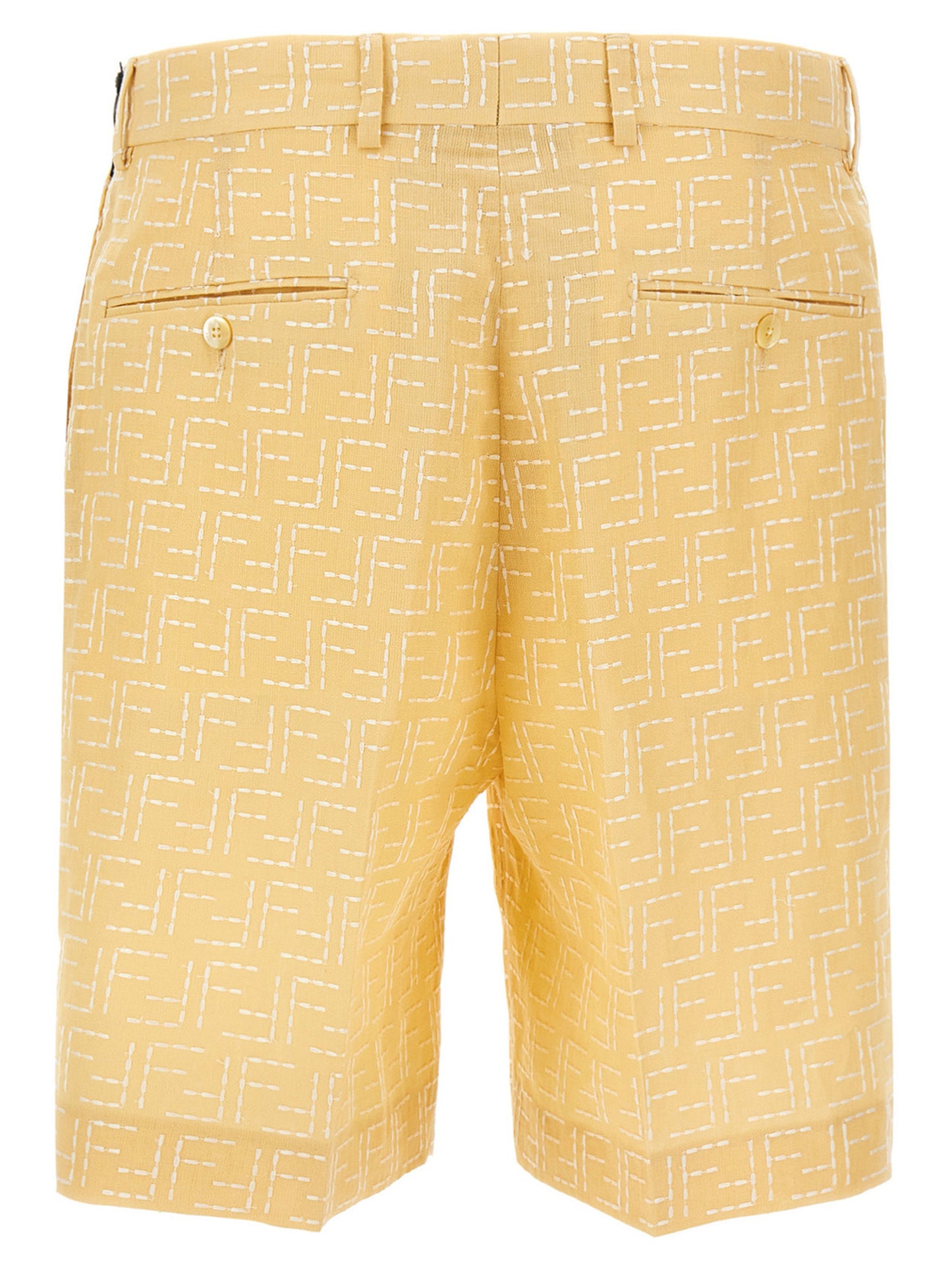 Bermuda Shorts by Fendi for men in linen & cotton bicolour, yellow & jacquard showcases a on trend silhouette, featuring a tailored straight with a classic short and sophisticated for a on trend finish.