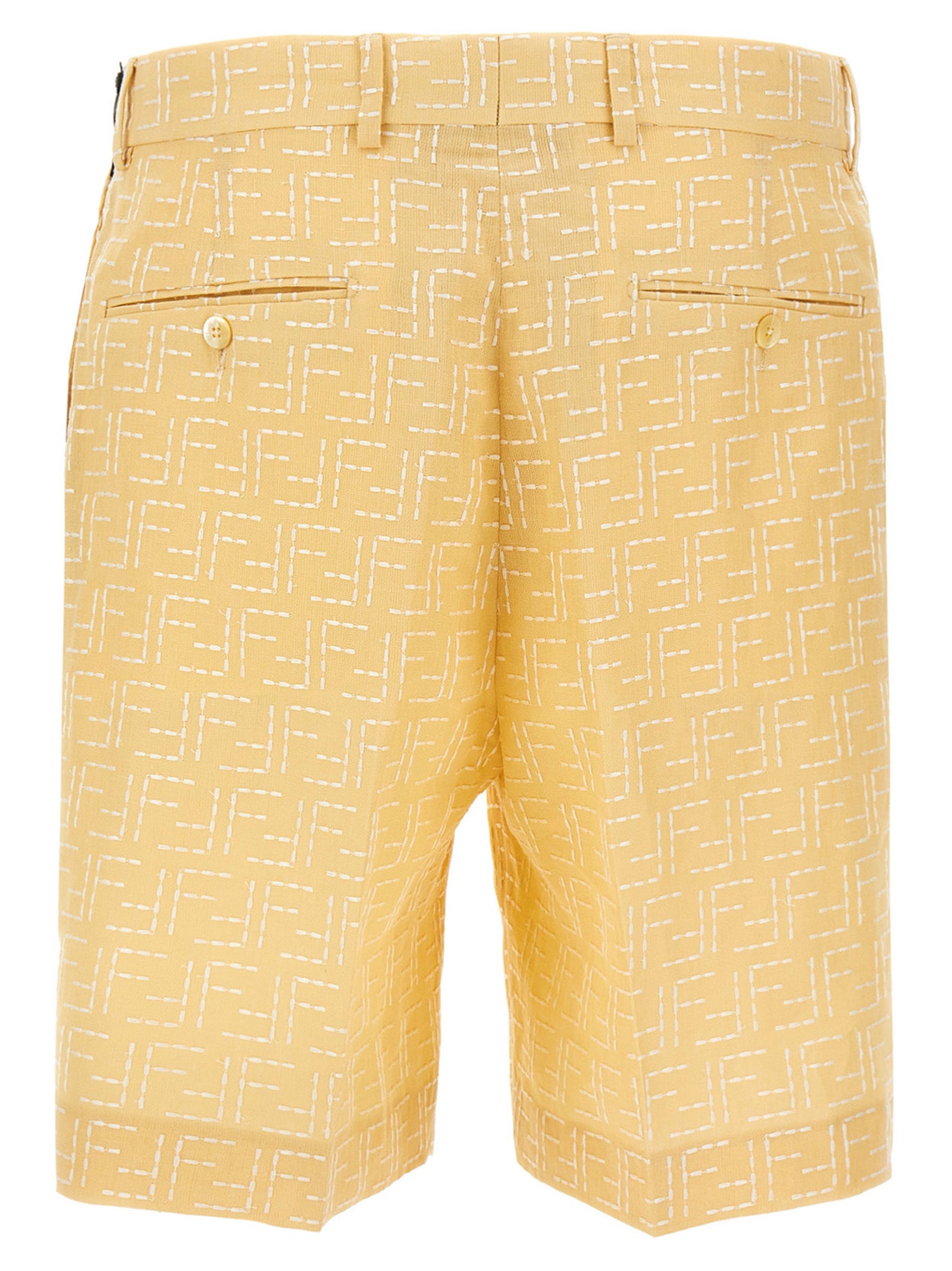 Bermuda Shorts by Fendi for men in linen & cotton bicolour, yellow & jacquard showcases a on trend silhouette, featuring a tailored straight with a classic short and sophisticated for a on trend finish.