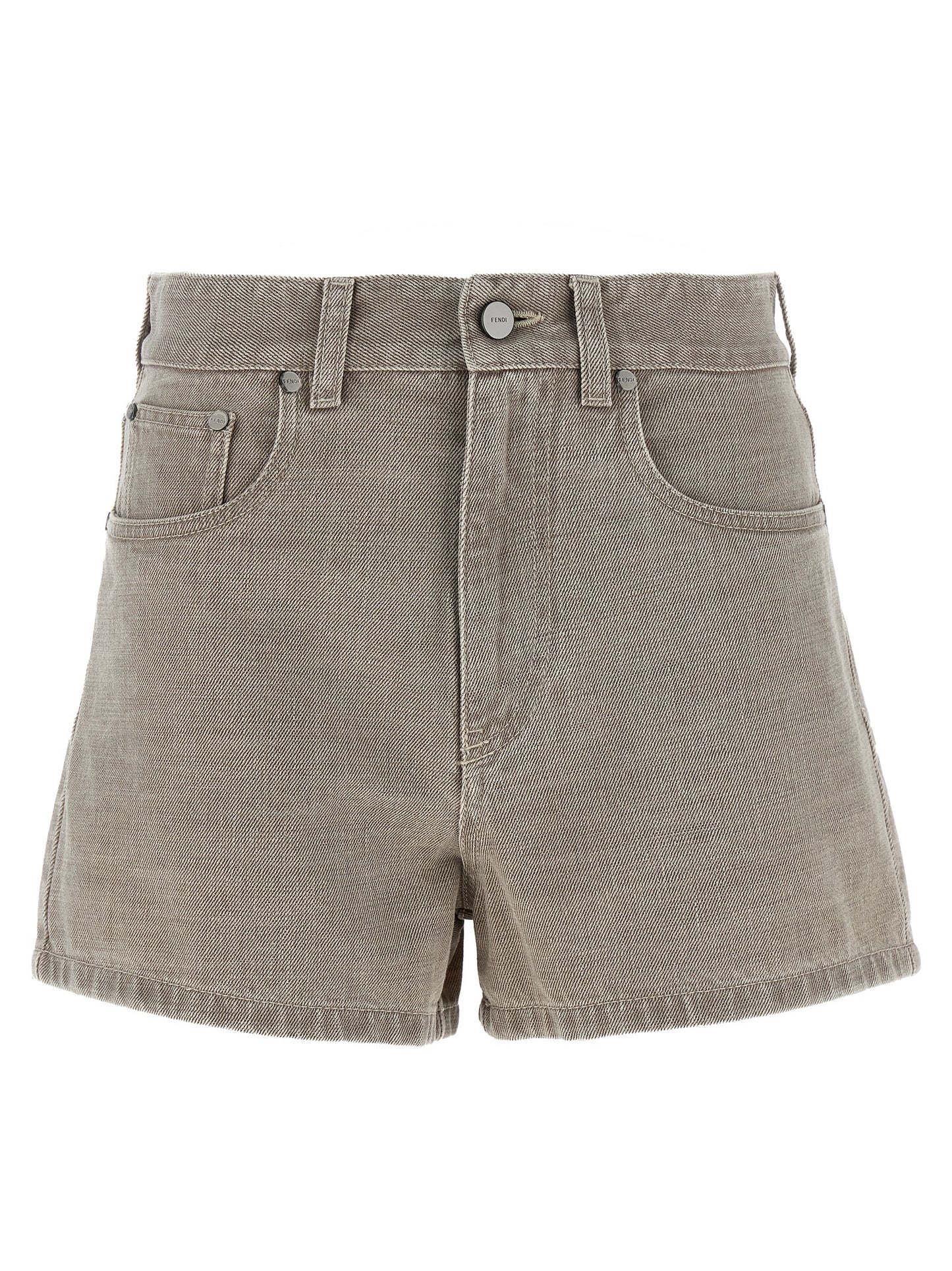 Denim Shorts by Fendi for women in denim cotton beige features an utilitarian chic with a short and , creating a utilitarian chic silhouette perfect for elevated casual styling.