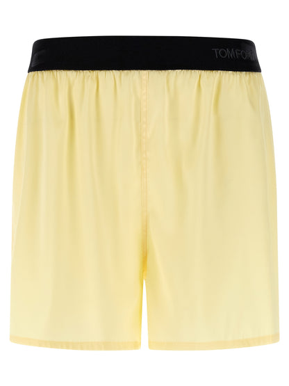 Bermuda Shorts by Tom Ford for women in satin silk velvet bicolour & yellow features an nuanced silhouette, showcasing a nuanced with a short cut and for a sophisticated, premium finish.
