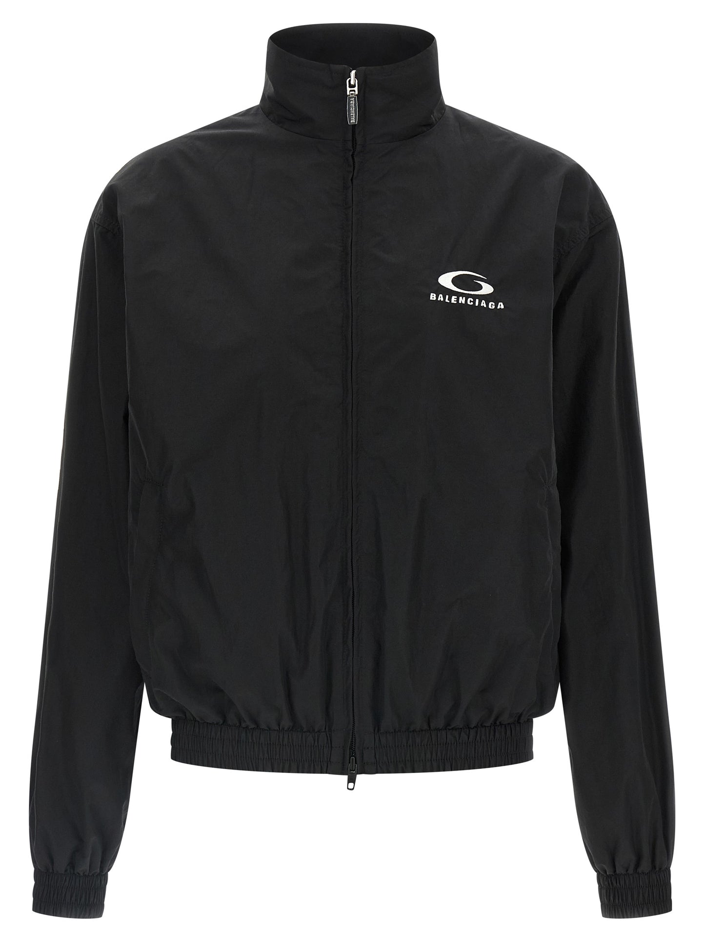 Bomber Jacket by Balenciaga for women in polyamide cotton mesh black showcases a bohemian silhouette, artfully detailed with a bohemian high-neck neckline and signature breathable-design & pockets for a truly bohemian finish.