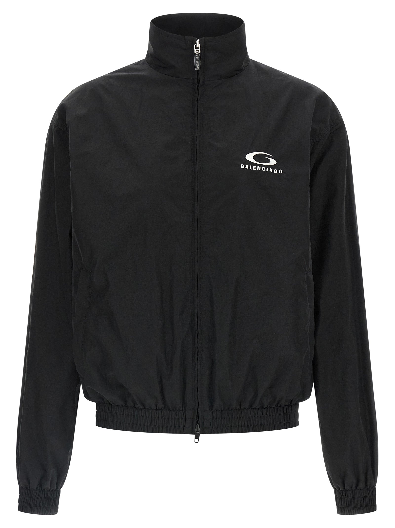 Bomber Jacket by Balenciaga for women in polyamide cotton mesh black showcases a bohemian silhouette, artfully detailed with a bohemian high-neck neckline and signature breathable-design & pockets for a truly bohemian finish.