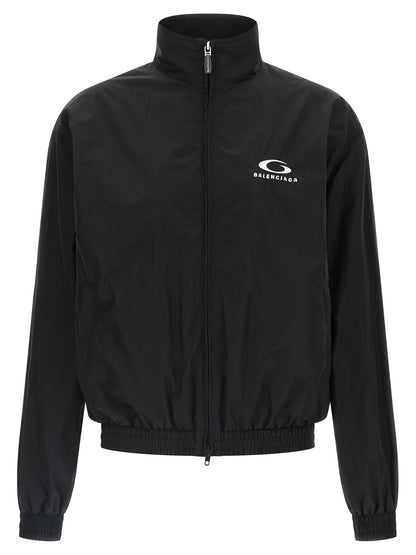Bomber Jacket by Balenciaga for women in polyamide cotton mesh black showcases a bohemian silhouette, artfully detailed with a bohemian high-neck neckline and signature breathable-design & pockets for a truly bohemian finish.