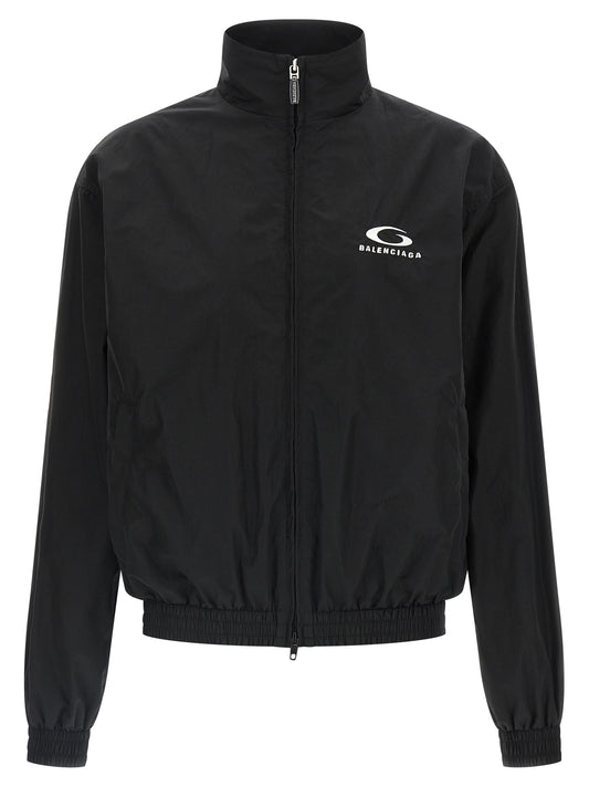 Bomber Jacket by Balenciaga for women in polyamide cotton mesh black showcases a bohemian silhouette, artfully detailed with a bohemian high-neck neckline and signature breathable-design & pockets for a truly bohemian finish.