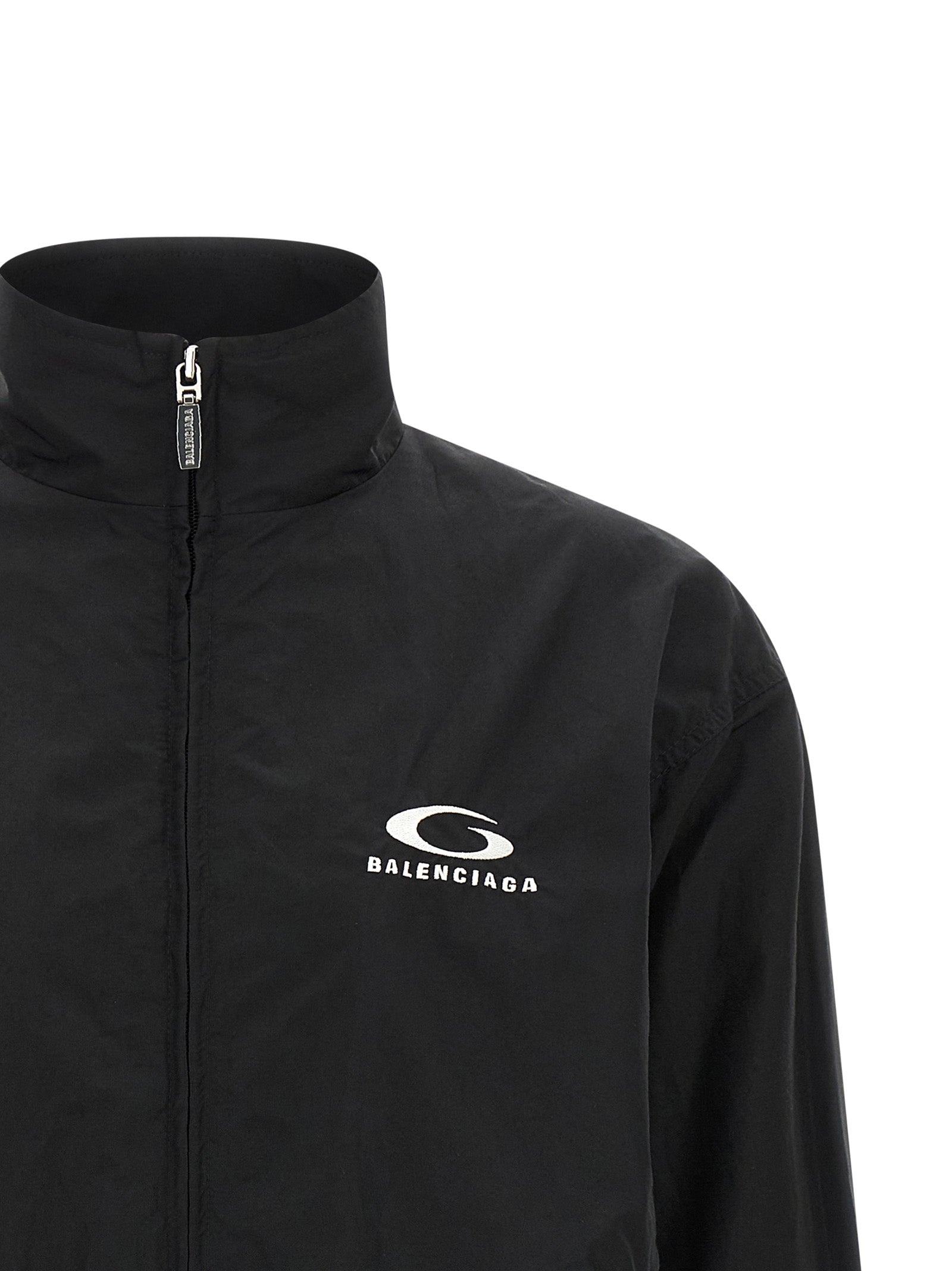 Bomber Jacket by Balenciaga for women in polyamide cotton mesh black features an contemporary silhouette, showcasing a sophisticated high-neck neckline and contemporary breathable-design & pockets for a truly refined look.