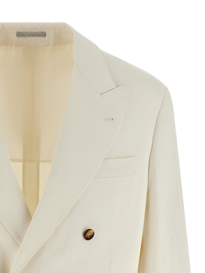 Blazer by Brunello Cucinelli for men in linen silk & cupro white & signature features an sartorial silhouette, showcasing a sophisticated and sartorial for a truly sartorial finish.