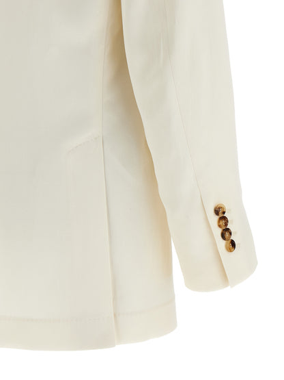 Blazer by Brunello Cucinelli for men in linen silk & cupro white & signature features an crisp silhouette with sophisticated and a crisp for a truly crisp finish.