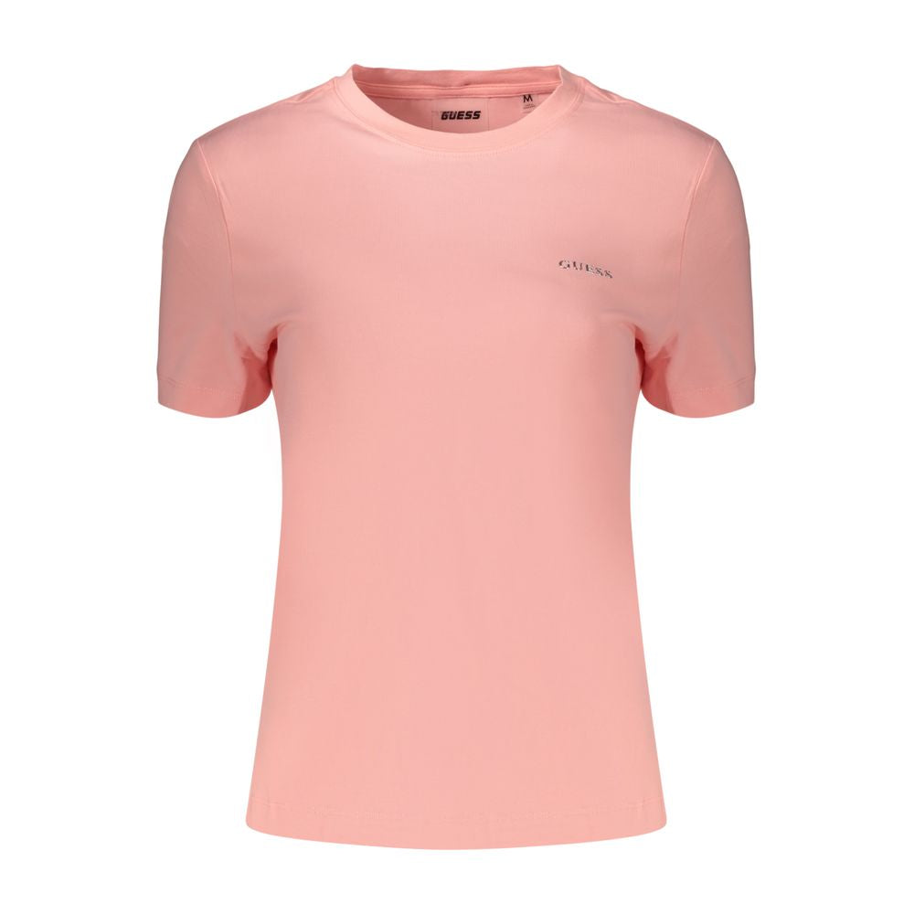 Guess Jeans Women's Crew Neck Stretch Organic Cotton T-Shirt - Pink