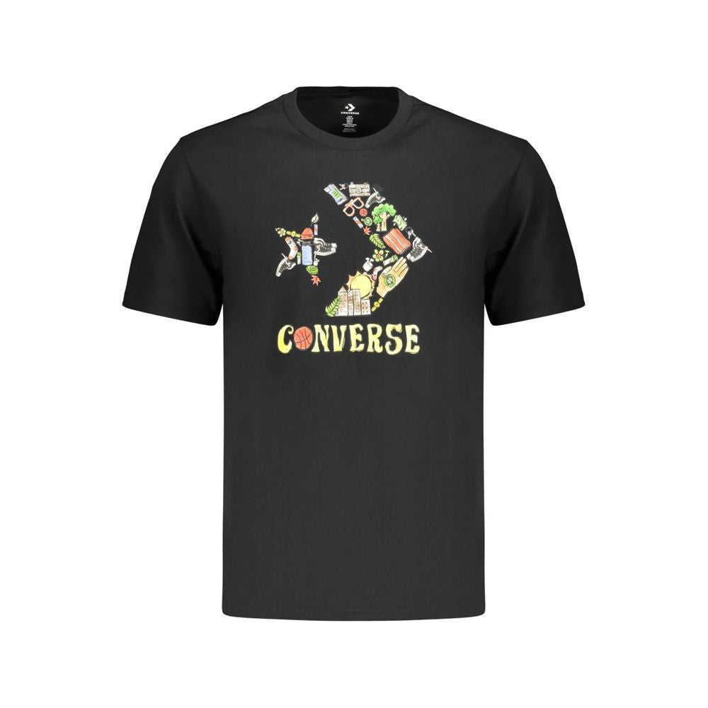 T-Shirt by Converse for men in cotton black & print features a plush silhouette, showcasing a sophisticated crew neckline and for a truly plush finish.