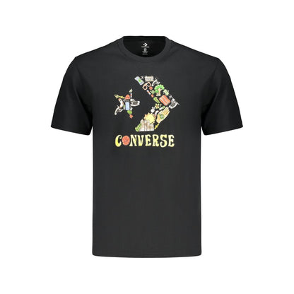 T-Shirt by Converse for men in cotton black & print features a plush silhouette, showcasing a sophisticated crew neckline and for a truly plush finish.