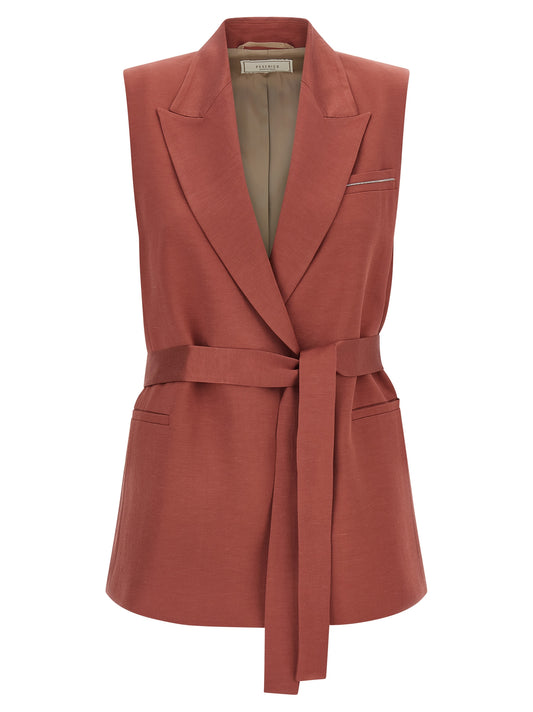 Vest by Peserico for women in linen & viscose multicolor & red features an on trend silhouette, showcasing a sophisticated and premium pockets for a truly on trend finish.