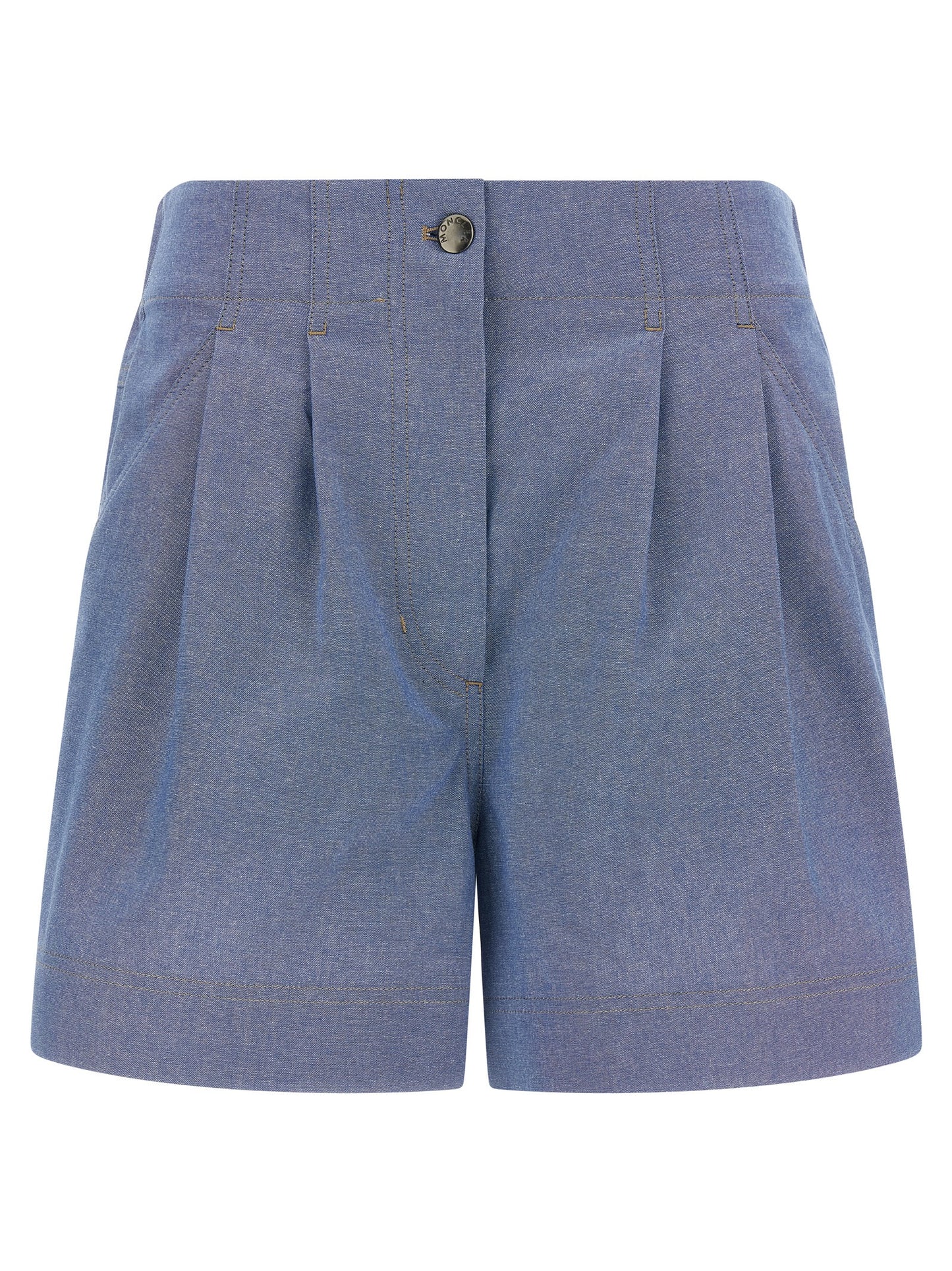 Bermuda Shorts by Moncler Grenoble for women in cotton light-blue & signature features a sartorial silhouette, showcasing a sartorial wide and short with a sophisticated for a sartorial look.