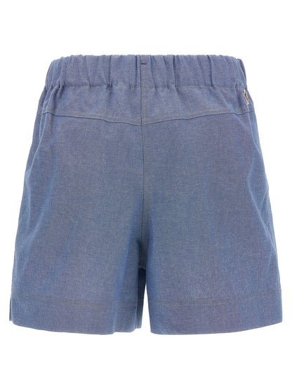 Bermuda Shorts by Moncler Grenoble for women in cotton light-blue & signature showcases a on trend silhouette, featuring a tailored wide with a classic short and sophisticated for a on trend finish.