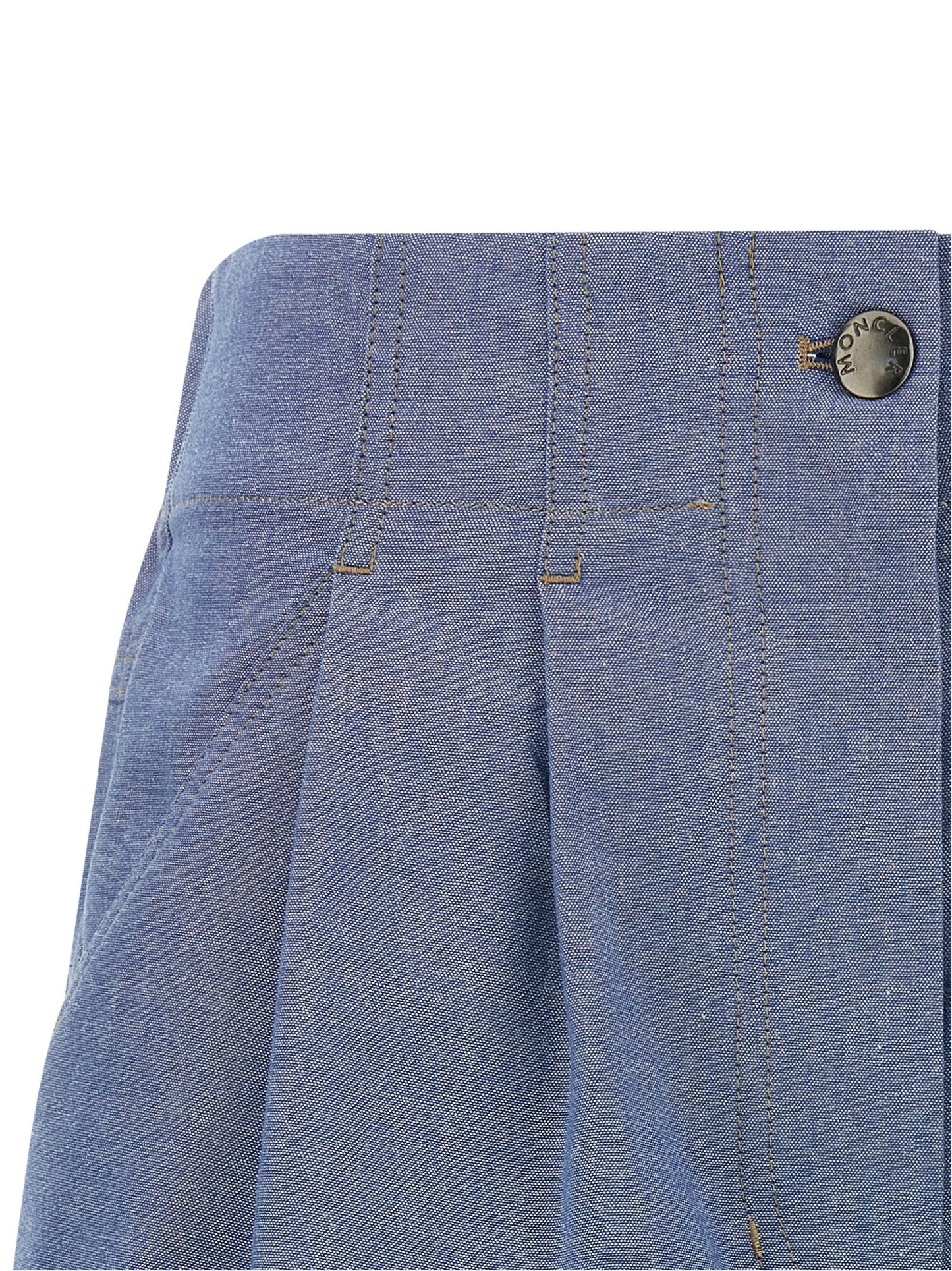 Bermuda Shorts by Moncler Grenoble for women in cotton light-blue & signature presents a contemporary silhouette, showcasing a contemporary wide with a refined short and elegant .