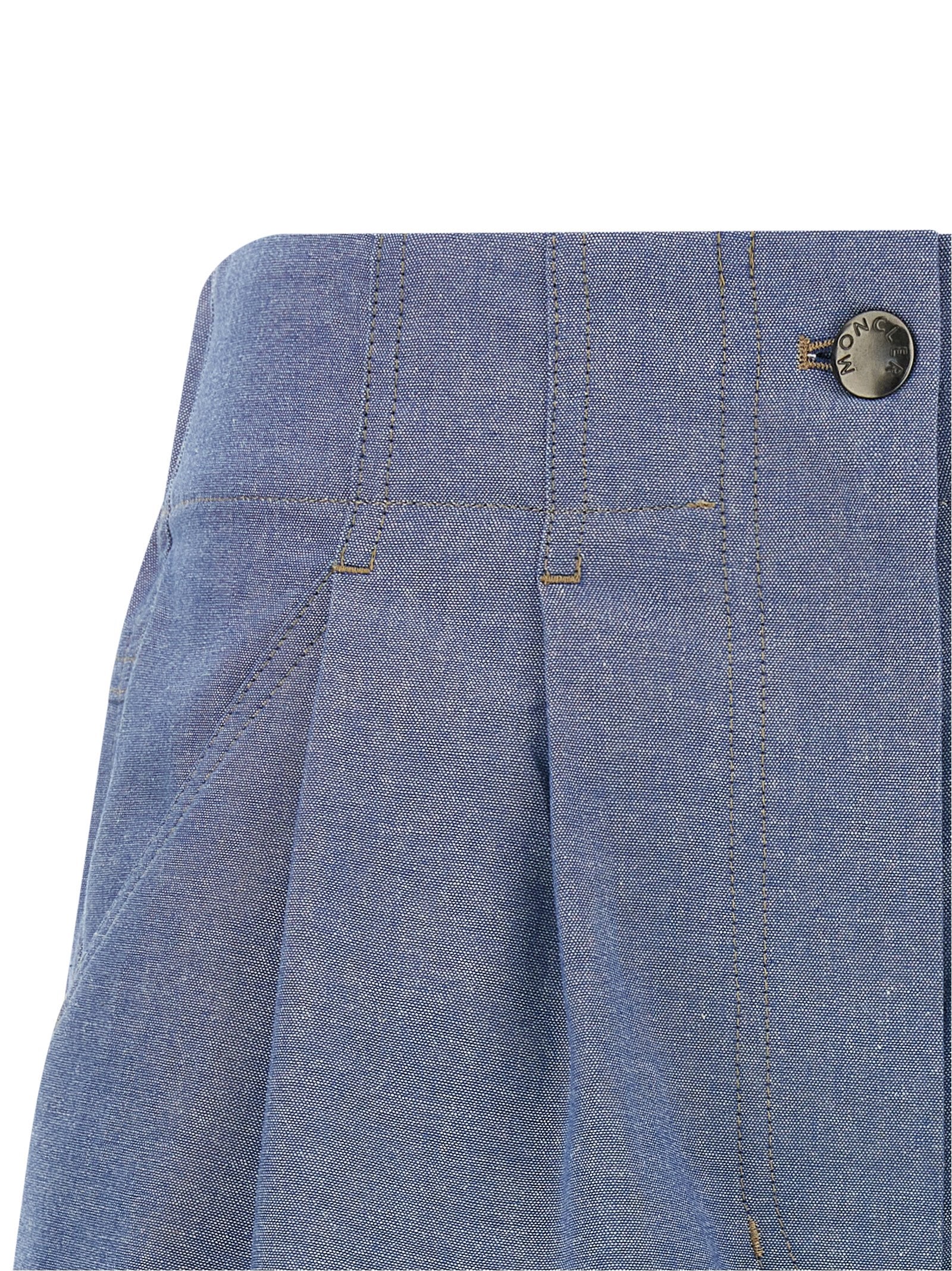 Bermuda Shorts by Moncler Grenoble for women in cotton light-blue & signature presents a contemporary silhouette, showcasing a contemporary wide with a refined short and elegant .