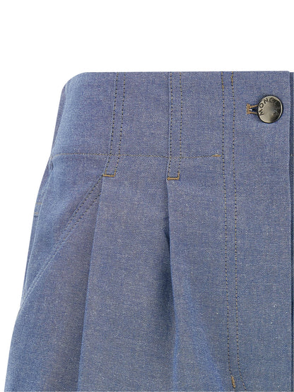 Bermuda Shorts by Moncler Grenoble for women in cotton light-blue & signature presents a contemporary silhouette, showcasing a contemporary wide with a refined short and elegant .