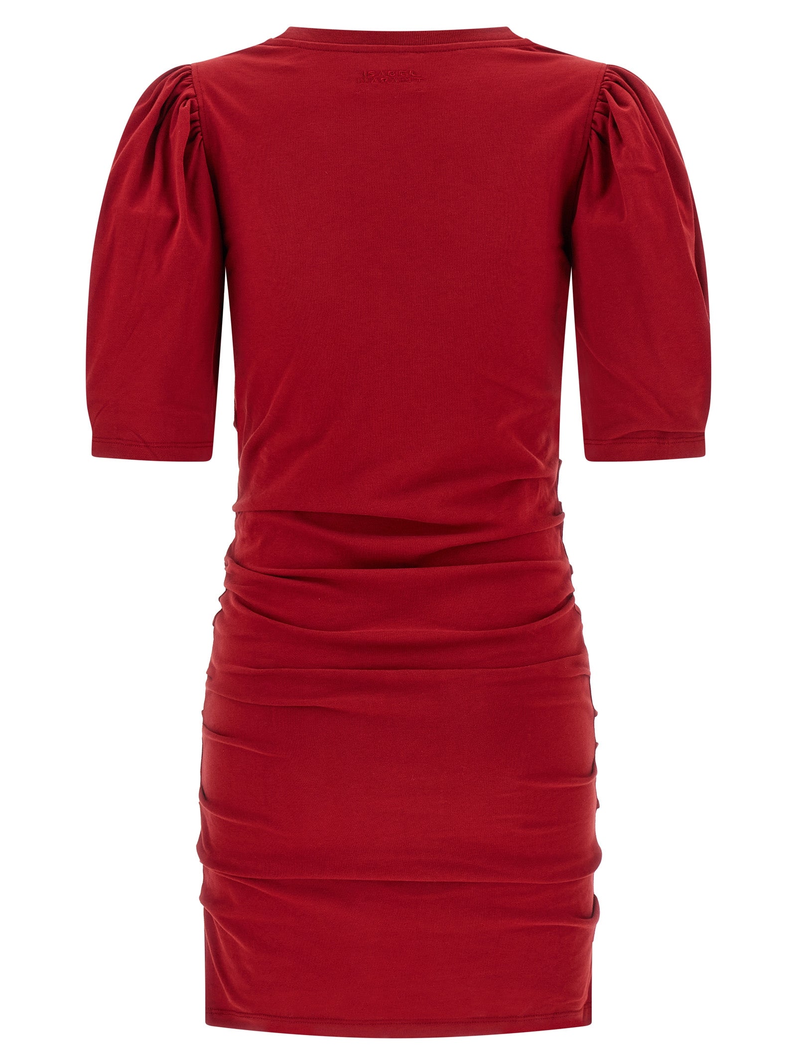 Dress by Isabel Marant for women in organic cotton multicolor & red features an sultry silhouette defined by a round neckline and , falling to an sultry short mini for a sultry look.