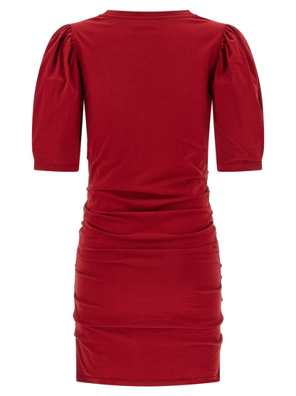 Dress by Isabel Marant for women in organic cotton multicolor & red features an sultry silhouette defined by a round neckline and , falling to an sultry short mini for a sultry look.