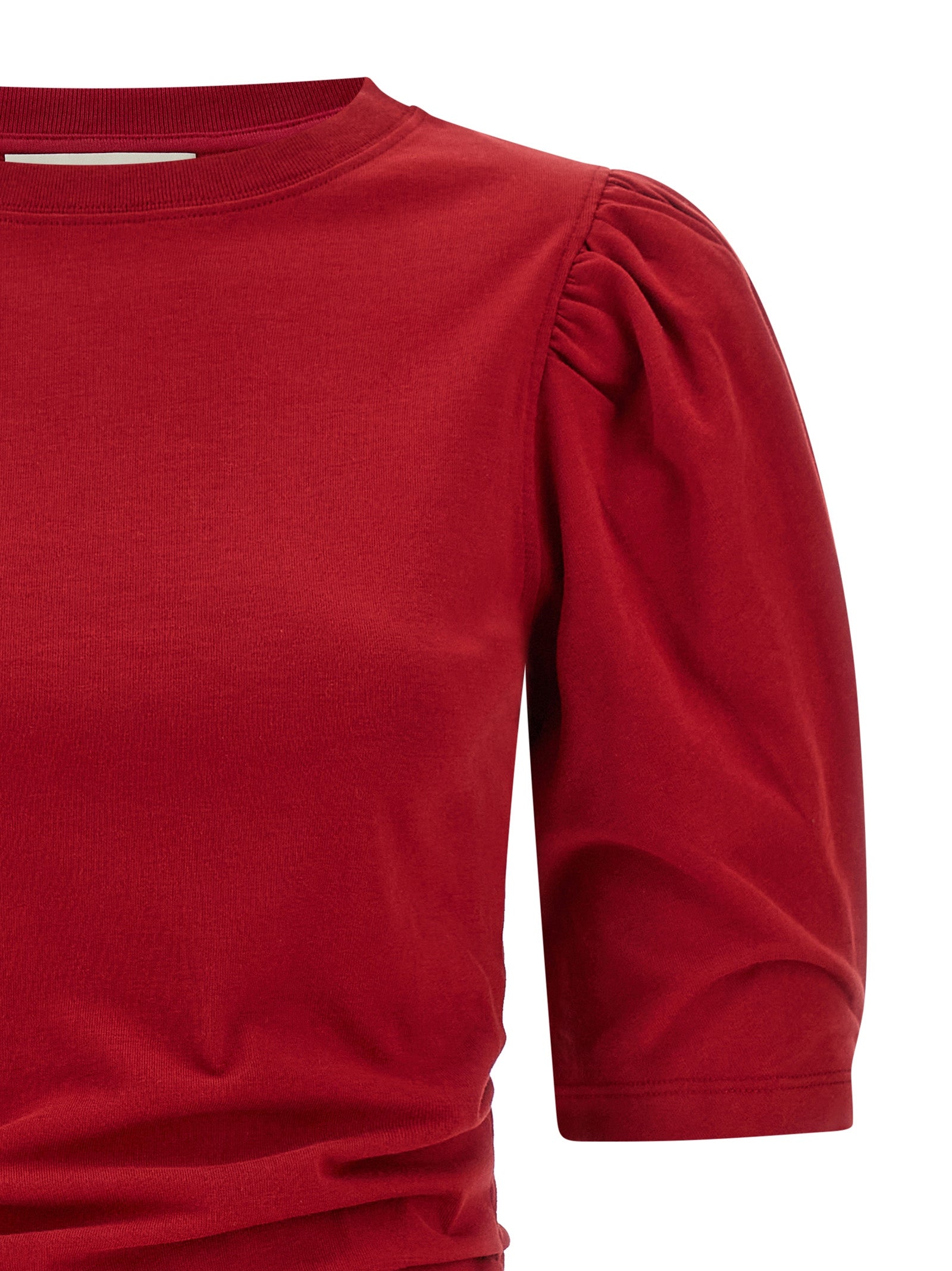 Dress by Isabel Marant for women in organic cotton multicolor & red presents a sinuous silhouette, showcasing a sophisticated round neckline and detailed with a sinuous short mini for a refined finish.