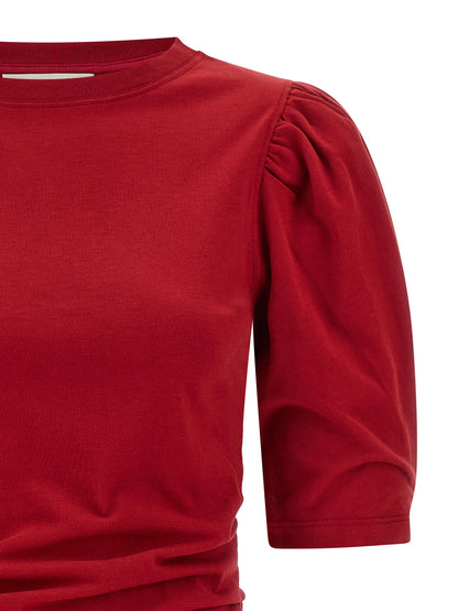 Dress by Isabel Marant for women in organic cotton multicolor & red presents a sinuous silhouette, showcasing a sophisticated round neckline and detailed with a sinuous short mini for a refined finish.