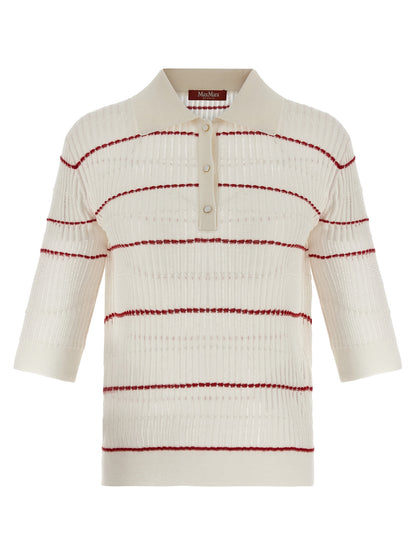 Polo Shirt by Max Mara for women in wool & silk white & patterned showcases a sharp silhouette, detailed with a refined and sharp short-sleeve for a sophisticated finish.