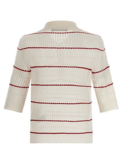 Polo Shirt by Max Mara for women in wool & silk white & patterned presents a crisp silhouette, artfully detailed with a crisp and crisp .