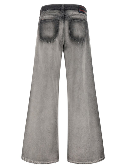 Jeans by Diesel for women in lyocell & denim cotton gradient & gray features a polished silhouette with a polished flared & wide, reaching a polished long and finished with a polished .
