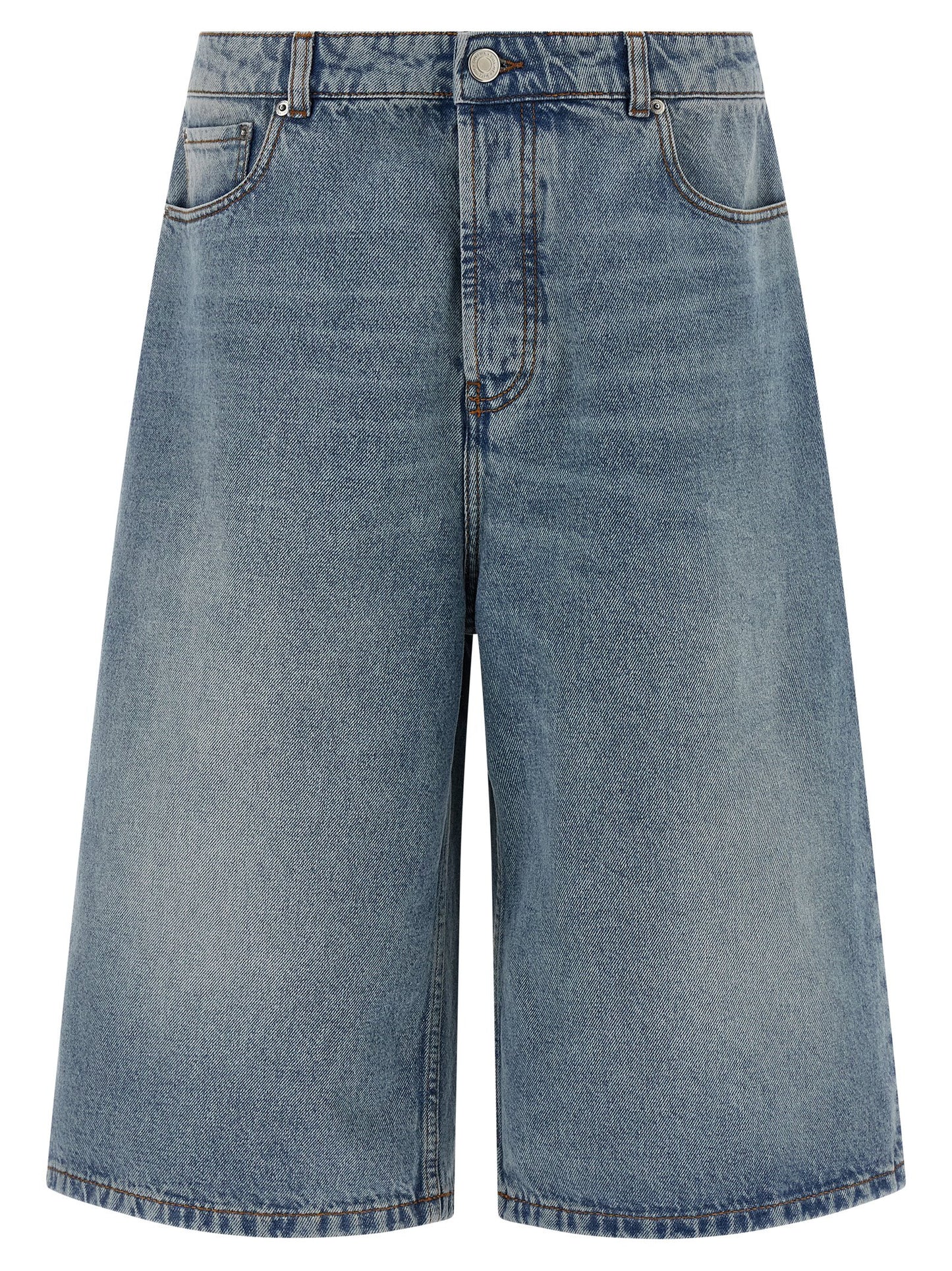 Denim Shorts by Ami Paris for men in cotton denim blue presents a utilitarian silhouette, showcasing a utilitarian flared & wide with a short and .