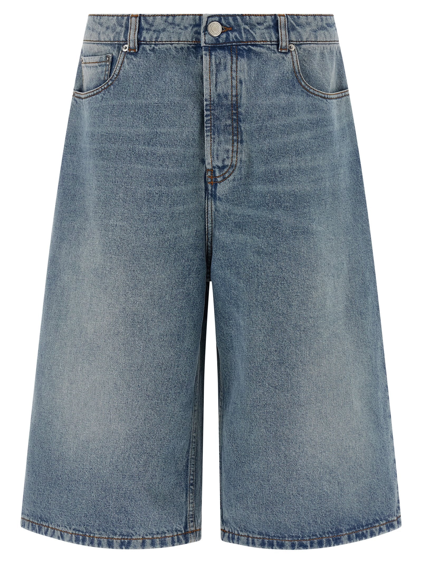 Denim Shorts by Ami Paris for men in cotton denim blue presents a utilitarian silhouette, showcasing a utilitarian flared & wide with a short and .