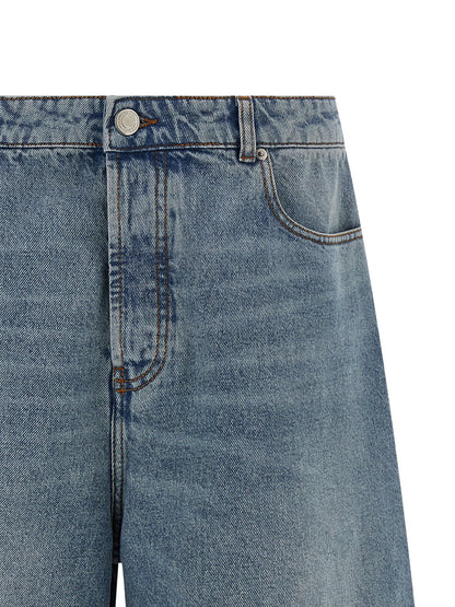 Denim Shorts by Ami Paris for men in cotton denim blue features an stylish flared & wide with a short and , showcasing an stylish silhouette for a premium, high-fashion look.