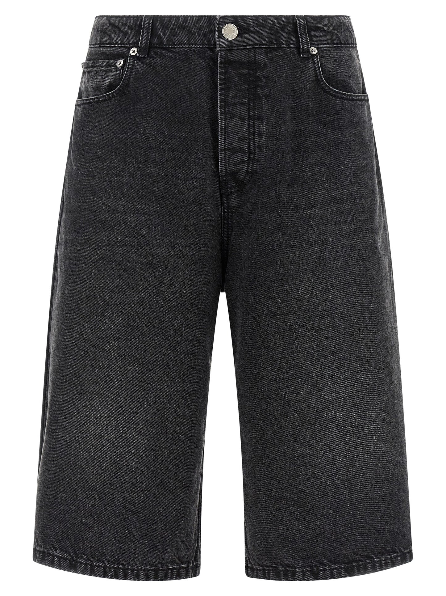 Ami Paris Men's Flared Wide Leather & Cotton Bermuda Shorts - Black
