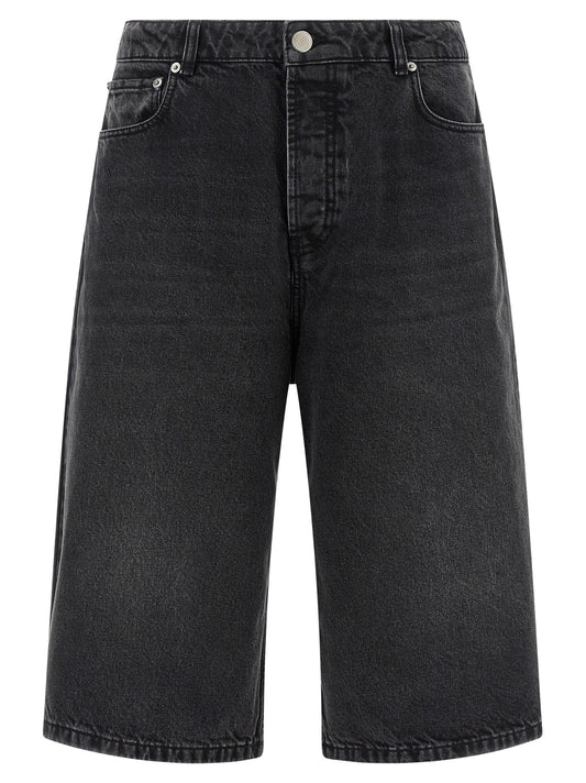Ami Paris Men's Flared Wide Leather & Cotton Bermuda Shorts - Black
